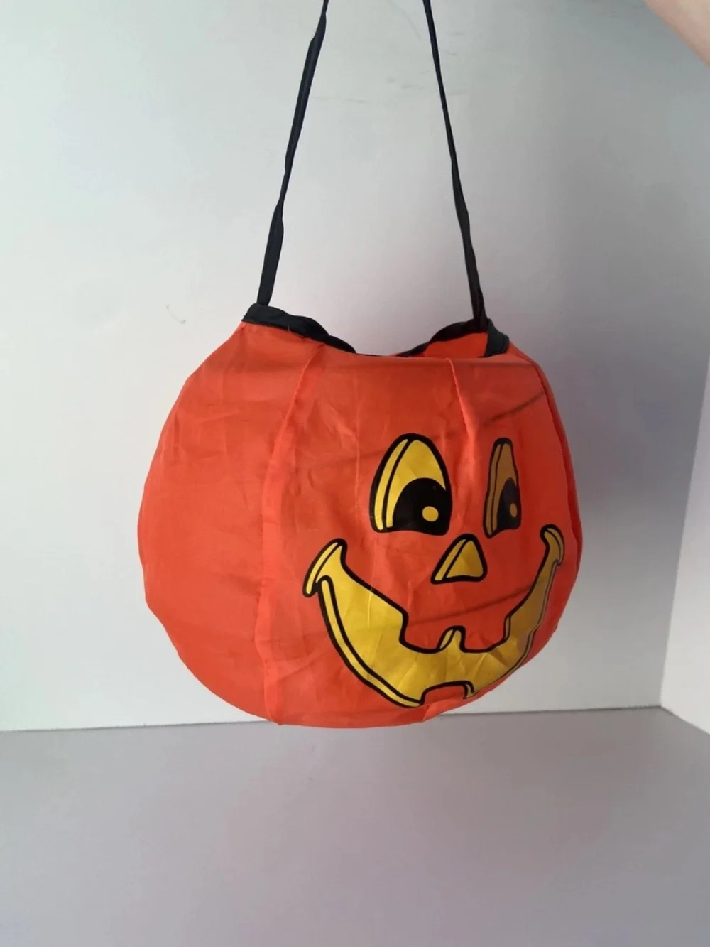Vintage Tony USA Pumpkin Collapsible Halloween Basket Trick Or Treat Nylon GUC